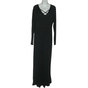 Lilbetter Dress Black LBD Long Maxi Criss Cross Neck Plus Size Party Pockets 2XL